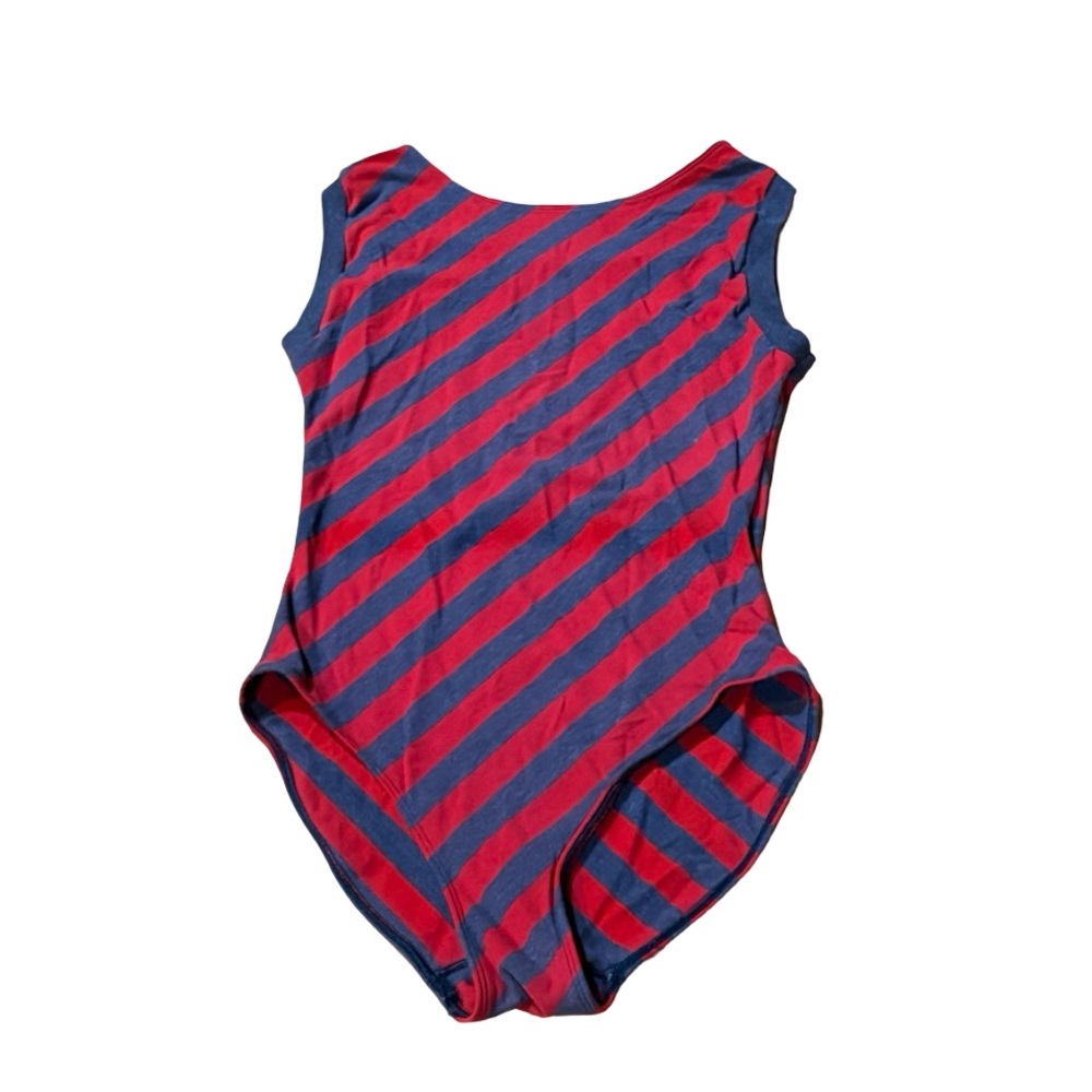Vintage 80s Red Blue Stripe Leotard One Piece Bodysuit